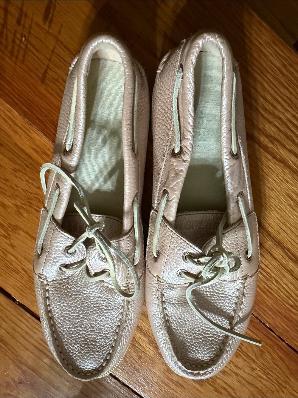 Sperry Women’s Leather Boat Shoes in Light Pink Metallic